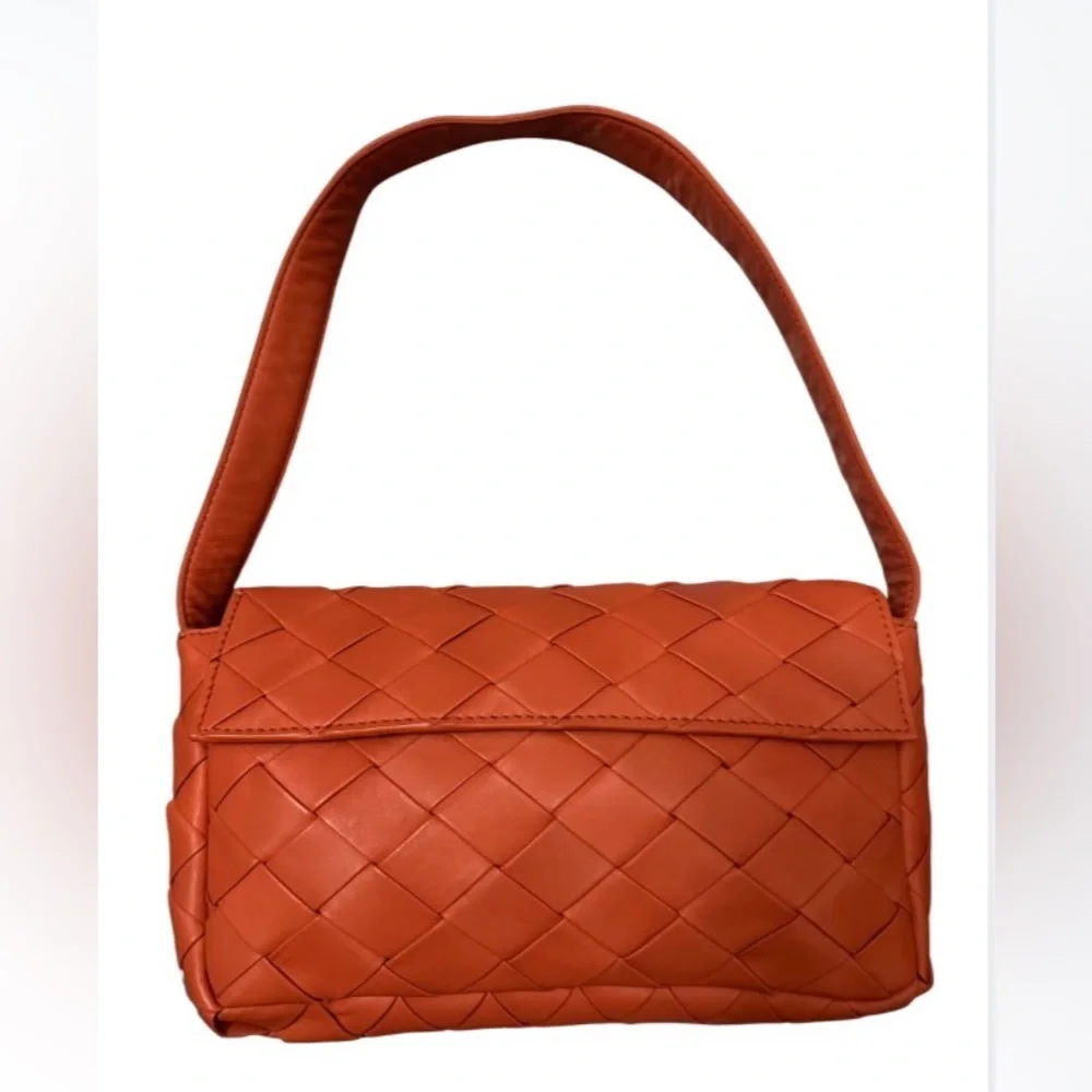 Anthropologie Woven Leather Shoulder Bag, Terracotta, Clay, Boxy, Purse
